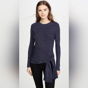 3.1 PHILLIP LIM Metallic Rib-Knit Crewneck Pullover Sweater w/ Waist Tie